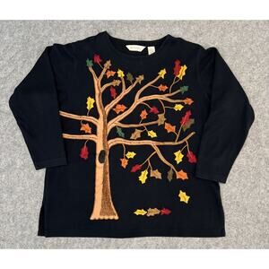 Bechamel‎ Women’s LG Thanksgiving Fall Embroidered Autumn Leaves Pullover Shirt